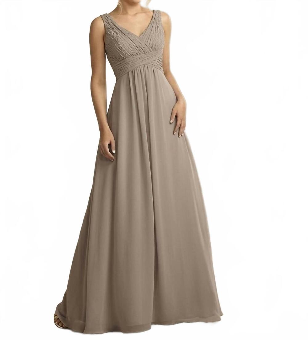 NEW CHRISTINA WU v neck sleeveless maxi dress in taupe